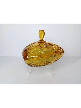 Vintage Amber Cut Glass Dish, Trinket Dish, Candy Dish